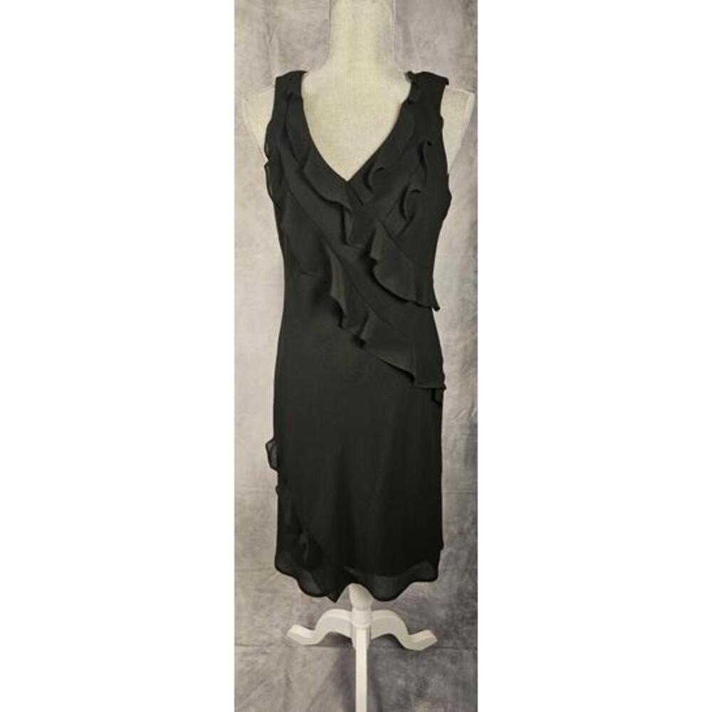Robbie Bee Black Dress Size 8 Ruffle‎ Sleeveless Sheath Shift 100% Polyester